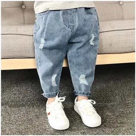 Kids Casual Elastic Waist Denim Ripped Jeans - Omega Lifestyles