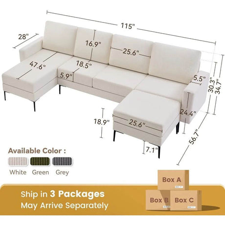 Modern Modular Corduroy Sectional Sofa With Convertible Chaise - Omega Lifestyles