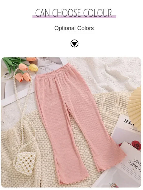 Girls Summer Ribbed Knit Flared Casual Pants - Omega Lifestyles