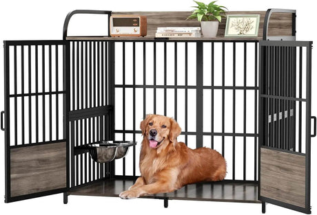 Heavy Duty Indoor XL Dog Crate With Adjustable Bowls - Omega Lifestyles