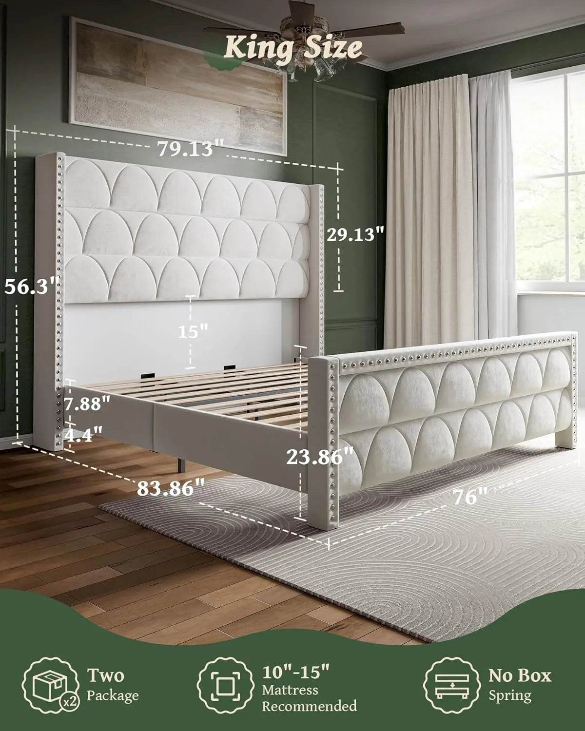 Velvet Upholstered Wingback Platform Bed Frame - Omega Lifestyles