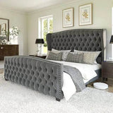 Velvet Upholstered Platform Bed Frame With Wingback Headboard - Omega Lifestyles