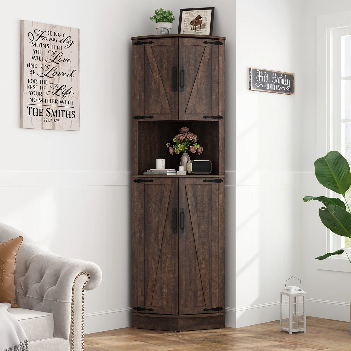 Farmhouse 67-Inch Tall Corner Storage Cabinet