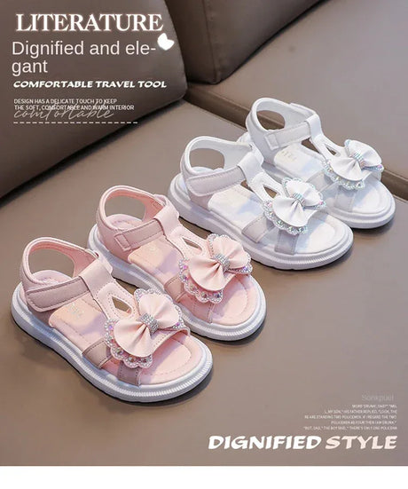 Girls Patent Leather Bow Soft Sole Sport Sandals - Omega Lifestyles