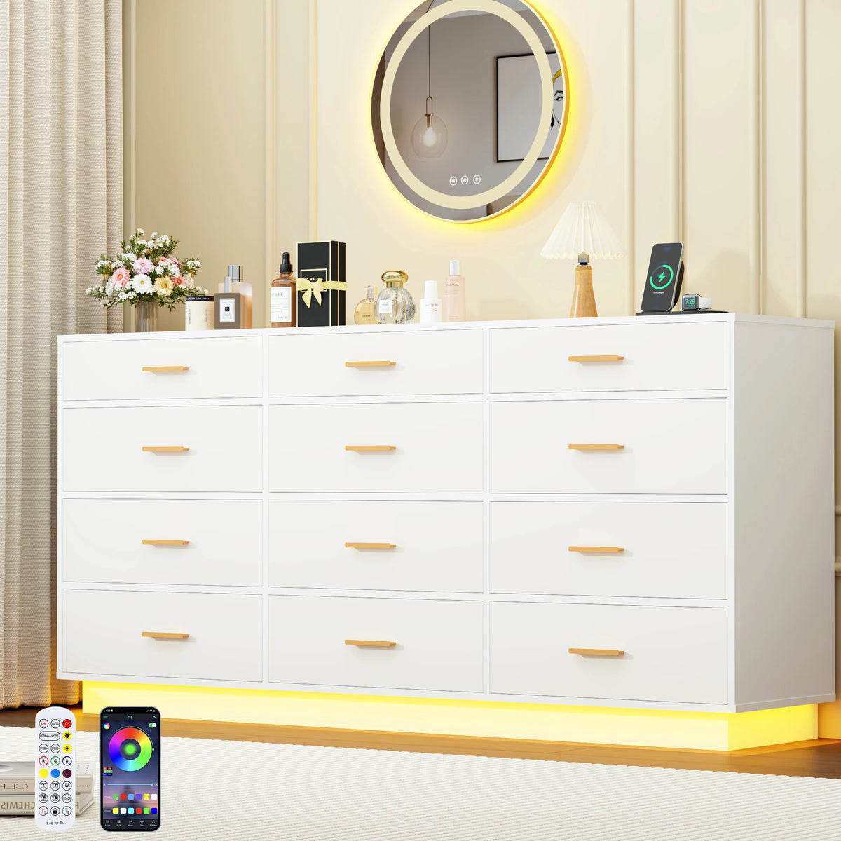 Modern 12-Drawer Dresser With Built-In Charging Station