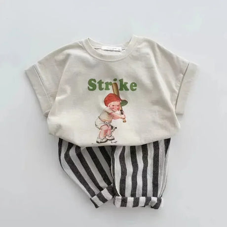 Vintage Cotton Striped Boys Elastic Waist Casual Pants - Omega Lifestyles