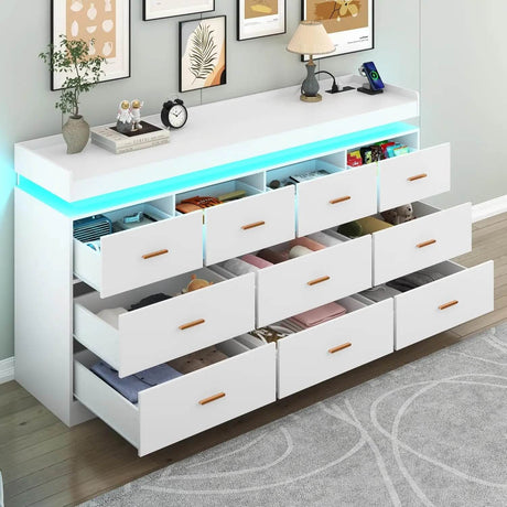 Modern 10-Drawer Dresser with LED Light - Omega Lifestyles