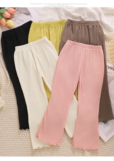 Girls Summer Ribbed Knit Flared Casual Pants - Omega Lifestyles