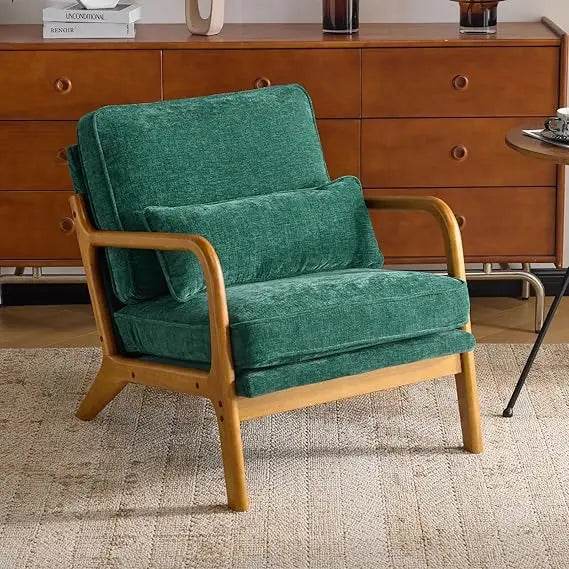 Mid-Century Modern Chenille Armchair with Lumbar Pillow - Omega Lifestyles