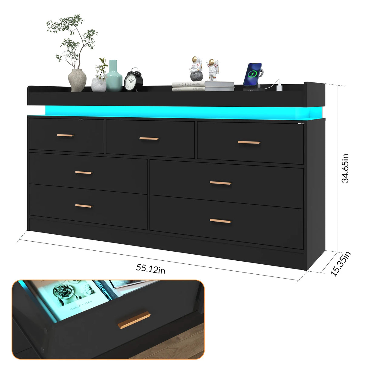 Modern 7-Drawer Wooden Dresser With LED Light