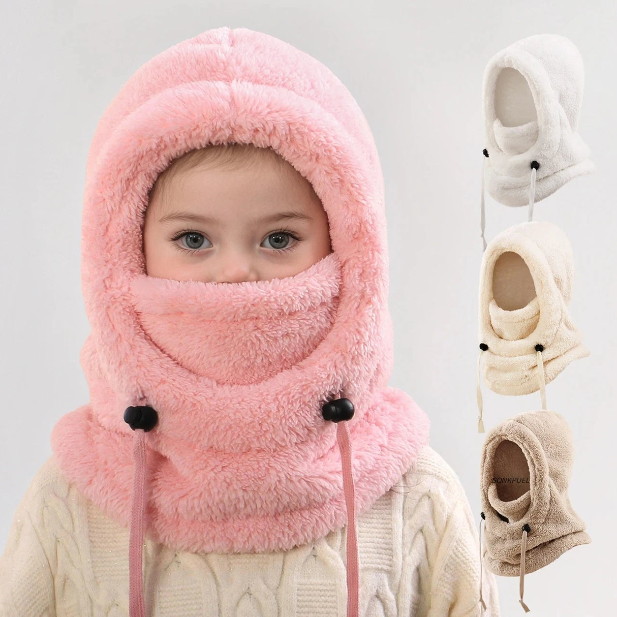 Kids Winter Plush Faux Fur Balaclava Hat Hooded Cap
