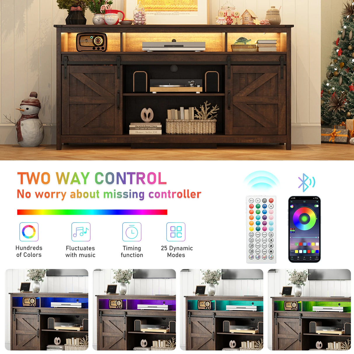 Farmhouse LED Wood Sliding Barn Door TV Stand