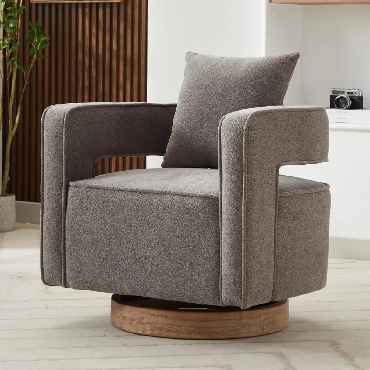 Boucle Upholstered Swivel Accent Chair With Pillow - Omega Lifestyles