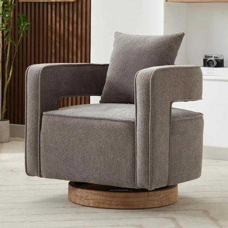 Boucle Upholstered Swivel Accent Chair With Pillow - Omega Lifestyles