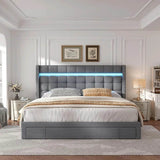 Queen Upholstered Bed Frame With Storage Drawers - Omega Lifestyles
