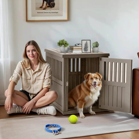 Lockable Resin Dog Crate End Table Nightstand - Omega Lifestyles