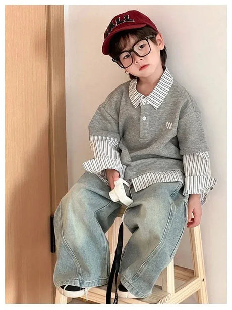 Children’s Loose Fit Mid Waist Big Pocket Straight Jeans - Omega Lifestyles