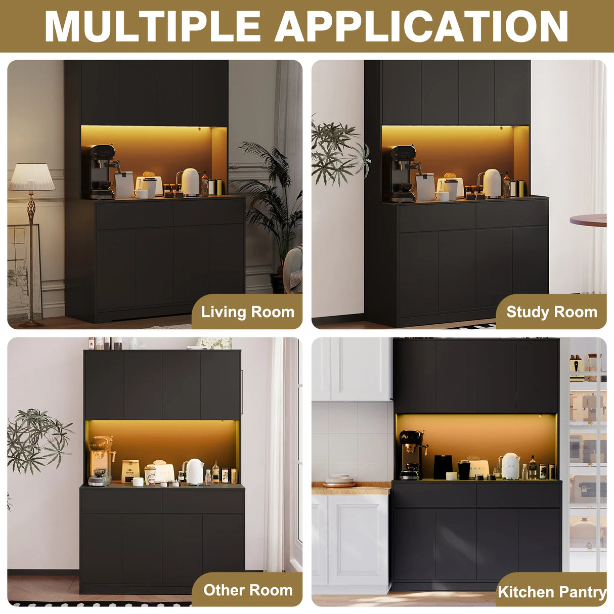 American Country Antique Wood Pantry Cabinet With LED Lights