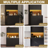 American Country Antique Wood Pantry Cabinet With LED Lights