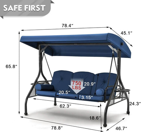 3-Seat Outdoor Porch Swing with Canopy - Omega Lifestyles