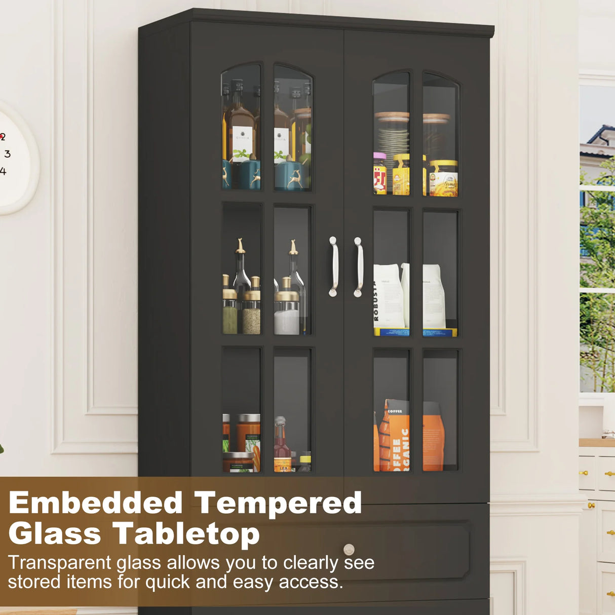 Modern 78-Inch White Glass Door Living Room Cabinet