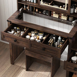 Farmhouse Makeup Vanity Desk With Mirror Lights Stool