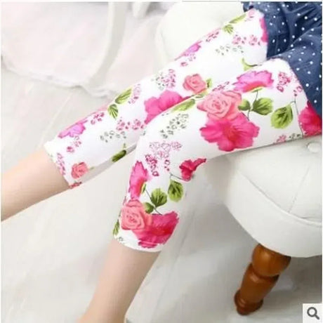 Girls Cotton Polyester Printed Calf-Length Slim Leggings - Omega Lifestyles