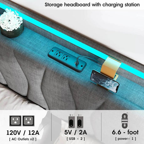 Adjustable Storage Bed Frame With Charging Station - Omega Lifestyles