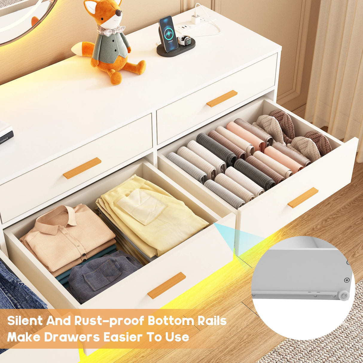 Modern 12 Drawer Dresser With Built-In Charging Station