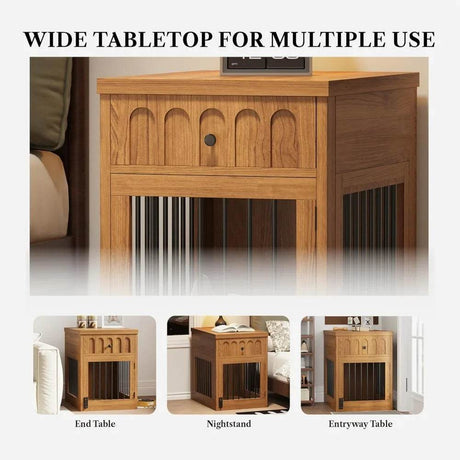 Indoor Wooden Dog Crate With Storage Drawer End Table - Omega Lifestyles