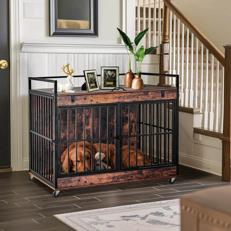 Industrial Wood Heavy Duty Large Dog Crate With Wheels - Omega Lifestyles
