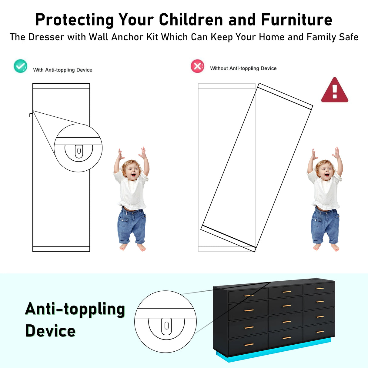 Modern 12 Drawer Dresser With Built-In Charging Station