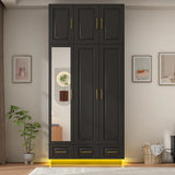 Modern 3-Door Engineered Wood Wardrobe With LED Lights