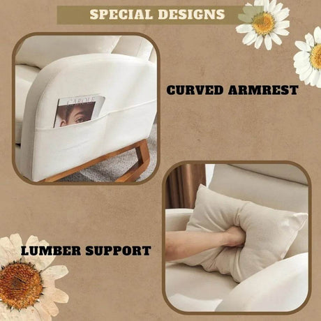 Beige Linen Upholstered Nursery Rocking Chair - Omega Lifestyles