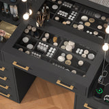 Modern Glass Top Vanity Desk With Mirror LED Lights