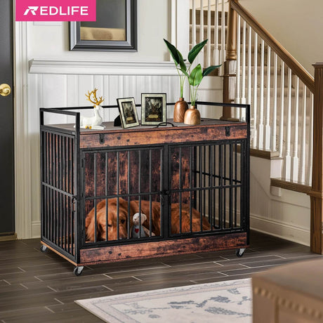 Industrial Wood Heavy Duty Large Dog Crate With Wheels - Omega Lifestyles