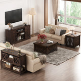 Antique Wood Farmhouse Entryway Table With Sliding Barn Doors