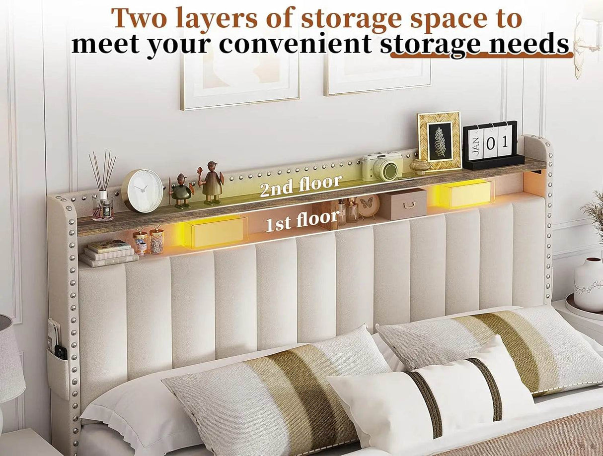 Upholstered Bed Frame with Storage Drawers - Omega Lifestyles