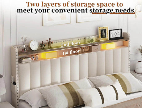 Upholstered Bed Frame with Storage Drawers - Omega Lifestyles