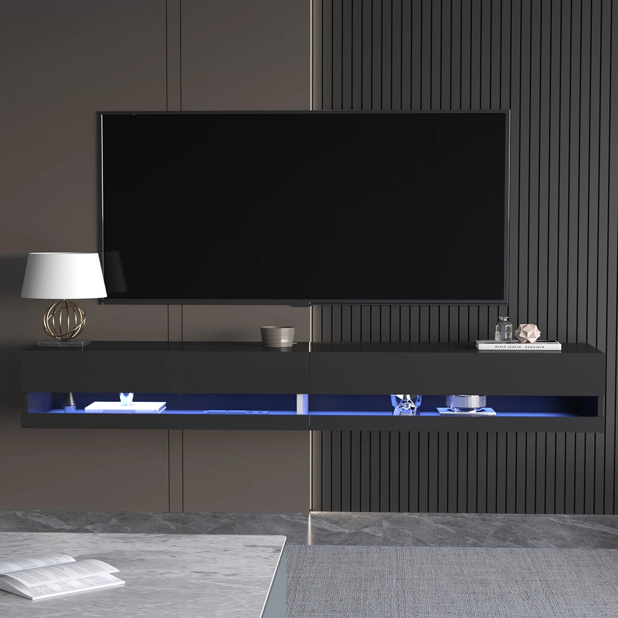 Modern Wooden Floating TV Stand With LED Lights