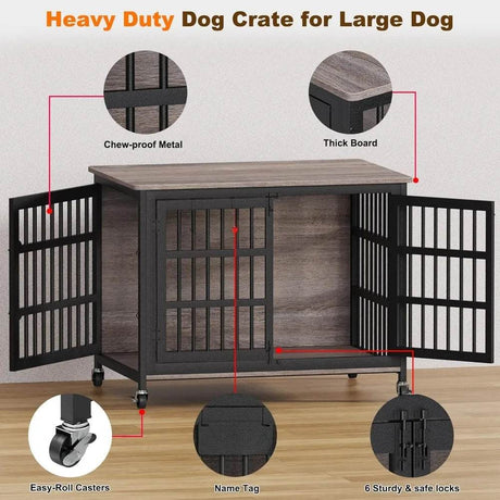 Heavy Duty XL Double-Door Wood Metal Dog Crate - Omega Lifestyles