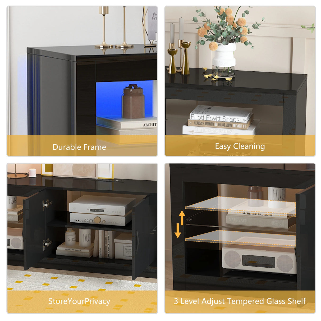 Modern High Gloss 72-Inch LED TV Stand With Storage