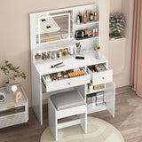 Modern Wooden Vanity Desk With Mirror Lights Charging Station