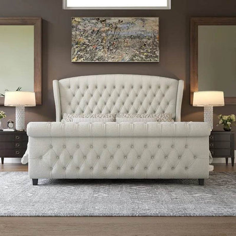 Chenille Upholstered Sleigh Bed Frame - Omega Lifestyles