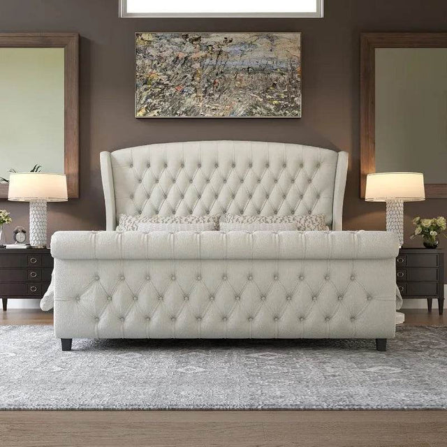 Chenille Upholstered Sleigh Bed Frame - Omega Lifestyles