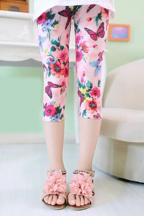 Girls Cotton Polyester Printed Calf-Length Slim Leggings - Omega Lifestyles