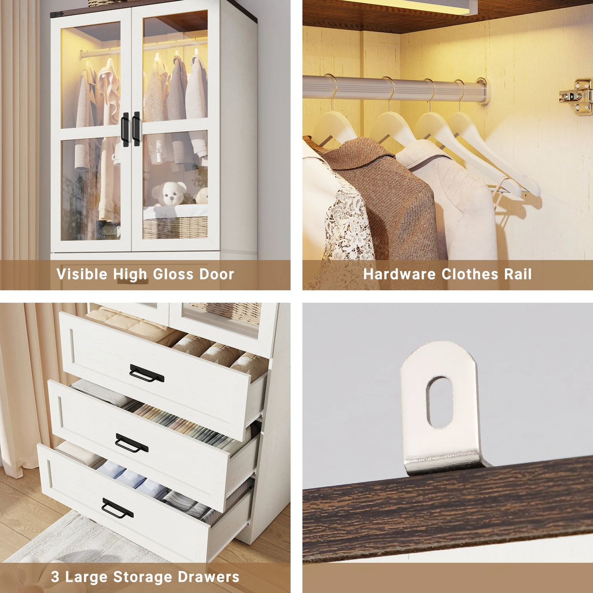 75-Inch Farmhouse LED 2-Door Armoire Wardrobe Closet