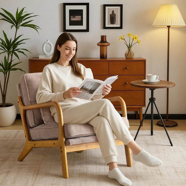 Mid-Century Modern Chenille Armchair with Lumbar Pillow - Omega Lifestyles