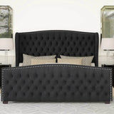 Velvet Upholstered Platform Bed Frame With Wingback Headboard - Omega Lifestyles