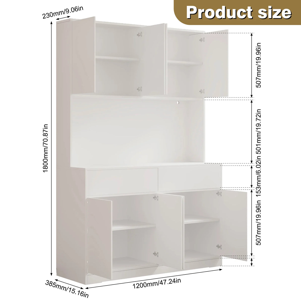 American Country Antique Wood Pantry Cabinet With LED Lights